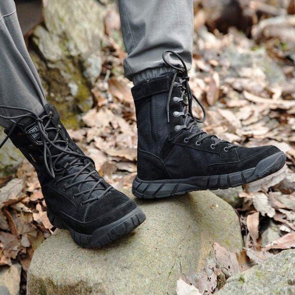 ⚡ Men\'s Deep Black Combat Suede Leather Lightweight Military Work Desert Boot
